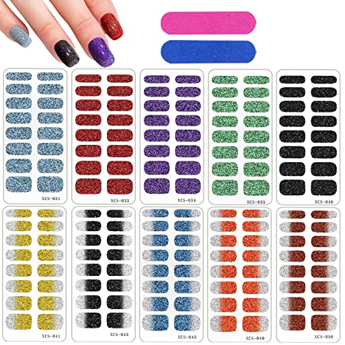 10 Blatt nagelfolie selbstklebend glitzer, 160pcs Nagelaufkleber Nagelsticker Nagelkunst Sticker, Gradienten-Nagelaufklebern，Maniküre Sticker ，Farbverlauf Nail Art Aufkleber 2 Maniküre-Nagelfeilen… von HOINCO
