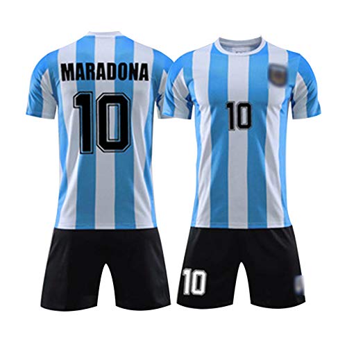 #10 Dǐěgǒ Ǎrmǎndǒ Mǎrǎdǒnǎ Herren Fußballtrikot, 1986 Argentina World Cup Legend Trikot, Fußballuniform Für Erwachsene Und Kinder, Sommer-Retro-Kurzarmhemd + Short Blue-S von HOKIIS