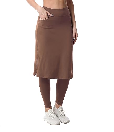 HOKOYI Damen Langer Rock mit angenähten Leggings Taschen Midi Cover Up Workout Rock Capris, Kaffee, Groß von HOKOYI