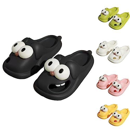 Big Eye Hundehausschuhe, süße lustige Cartoon-Hundehausschuhe für Damen, Kawaii Zehenloch-Slipper (Schwarz, adult, women, numeric_38, numeric_range, eu_footwear_size_system, numeric_39, medium) von HOKUTO