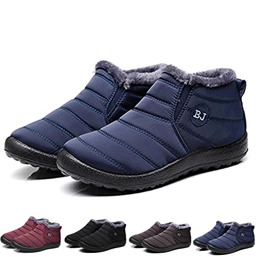 Boojoy Winterstiefel, Winter-Schneestiefel für Herren und Damen, Pelzfutter wasserdichte Slip On Outdoor Warme Stiefeletten (Blau, Numeric_36) von HOKUTO