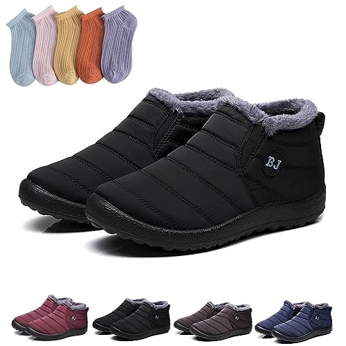 HOKUTO Boojoy Stiefel, Boojoy Winterschuhe, Pelz Futter wasserdichte warme Stiefel mit 5-Paar Socken (Black,39) von HOKUTO