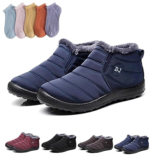 HOKUTO Boojoy Stiefel, Boojoy Winterschuhe, Pelz Futter wasserdichte warme Stiefel mit 5-Paar Socken (Blue,43) von HOKUTO