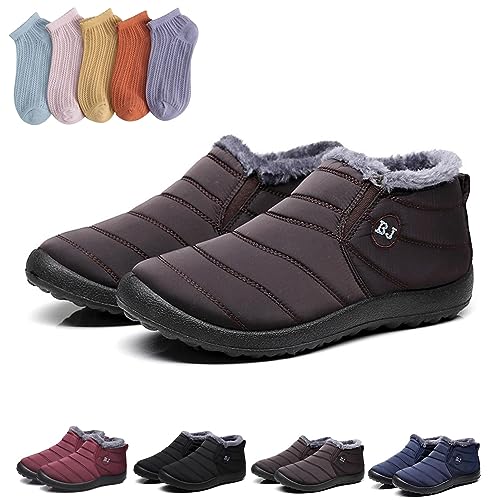 HOKUTO Boojoy Stiefel, Boojoy Winterschuhe, Pelz Futter wasserdichte warme Stiefel mit 5-Paar Socken (Coffee,39) von HOKUTO