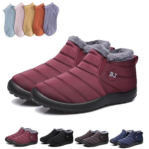 HOKUTO Boojoy Stiefel, Boojoy Winterschuhe, Pelz Futter wasserdichte warme Stiefel mit 5-Paar Socken (Fuchsia,37) von HOKUTO