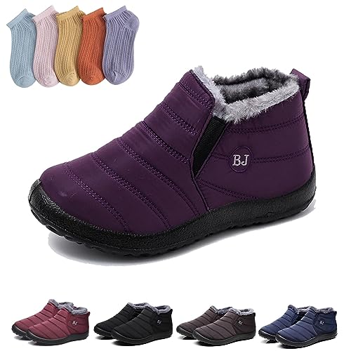 HOKUTO Boojoy Stiefel, Boojoy Winterschuhe, Pelz Futter wasserdichte warme Stiefel mit 5-Paar Socken (Purple,40) von HOKUTO