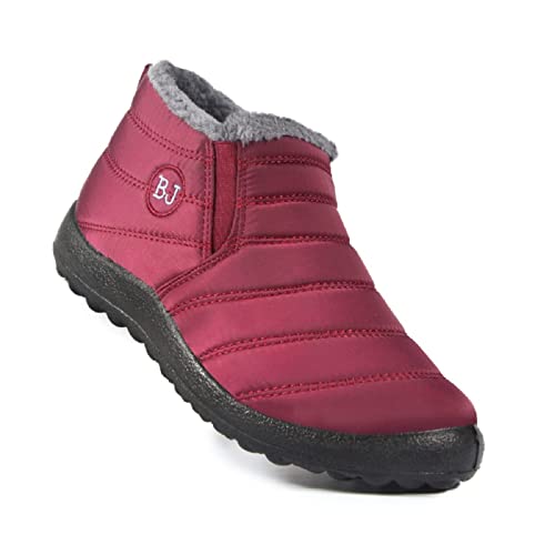 HOKUTO Boojoy Winterstiefel, wasserdichte, rutschfeste, warme, mit Fell gefütterte Schneestiefel (Rot, 41) von HOKUTO