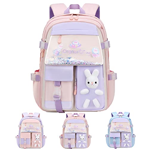 HOKUTO Hasen-Rucksack, große Kapazität, Vorschule, Grundschule, Rucksack-Set, Kawaii-Rucksack, Mädchen-Rucksack (Pink, Klein) von HOKUTO