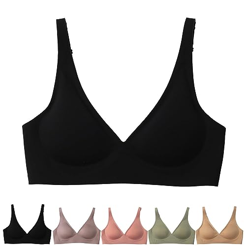 HOKUTO Himmeltragen BH, rückenfreier, kabelloser Komfort-BH mit tiefem V-Ausschnitt und Jelly-Strip-Unterstützung für Damen (Schwarz,XXL) von HOKUTO