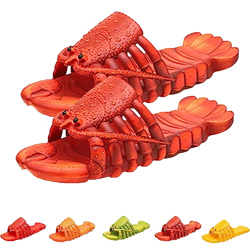 HOKUTO Hummer-Flip-Flops, lustige Tier-Hummer-Slider, kreative Hummer-Slider für den Sommerstrand (Dunkelrot, adult, women, numeric_46, numeric_range, eu_footwear_size_system, numeric_47, medium) von HOKUTO