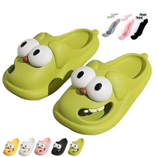 HOKUTO Kissing Slippers, Big Eye Dog Slipper, Funny Slides, Lustige süße Love Pups Slides (Grün, Erwachsene, Damen, 36, Numerisch (von/bis), EU Schuhgrößensystem, 37, M) von HOKUTO