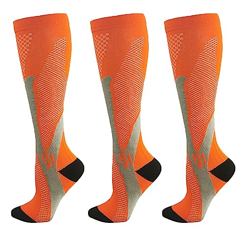 HOKUTO Minasa Kompressionsstrümpfe Damen Herren Kompressionssocken Lange Stützstrümpfe Abgestufte Compression Socks 3 Paar Laufstrümpfe (as3, alpha, xx_l, regular, regular, Orange) von HOKUTO