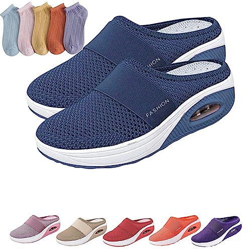 HOKUTO Orthopädische Schuhe Damen Pantoletten Hausschuhe Diabetiker Air Cushion Hausschuhe (Dunkelblau, adult, women, numeric_35, numeric, eu_footwear_size_system, medium) von HOKUTO