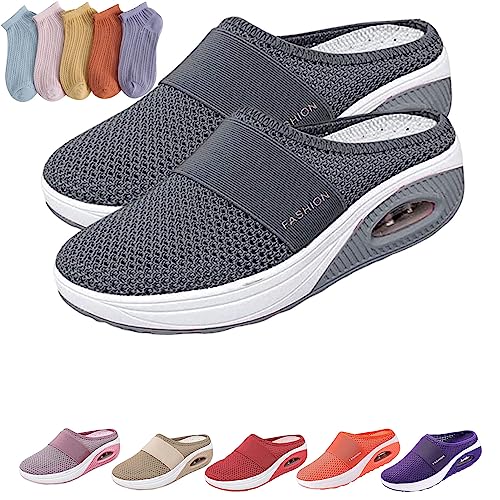 HOKUTO Orthopädische Schuhe Damen Pantoletten Hausschuhe Diabetiker Air Cushion Hausschuhe (Dunkelgrau, adult, women, numeric_39, numeric, eu_footwear_size_system, medium) von HOKUTO