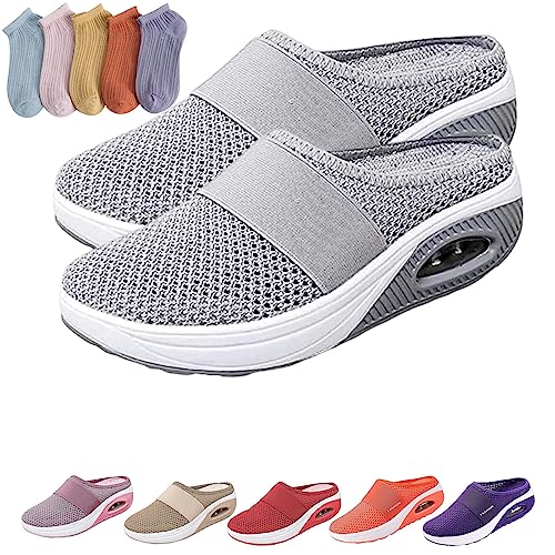 HOKUTO Orthopädische Schuhe Damen Pantoletten Hausschuhe Diabetiker Air Cushion Hausschuhe (Hellgrau, adult, women, numeric_39, numeric, eu_footwear_size_system, medium) von HOKUTO