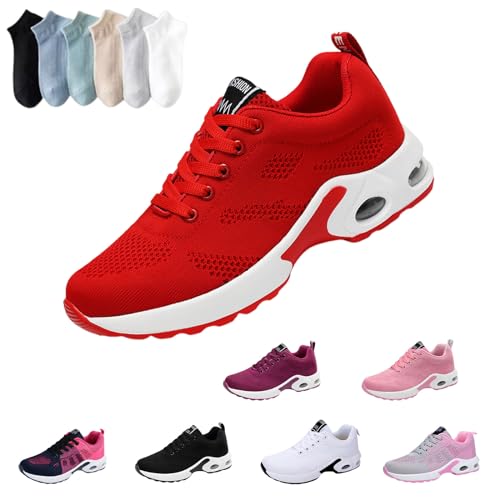 Hokuto Aynosa OrthoWalk für schmerzfreie Füße, mit Fußgewölbeunterstützung Leichte Damen Laufschuhe mit Luftkissen Atmungsaktivem Mesh (Red,42) von HOKUTO