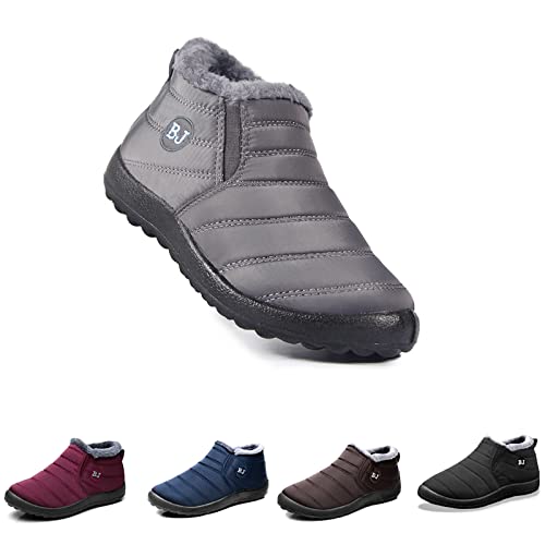 Hokuto Boojoy Winterschuhe, Damen Schnee Casual Plüsch Warme rutschfeste wasserdichte Paar Outdoor Wanderschuhe (Grau, 37) von HOKUTO