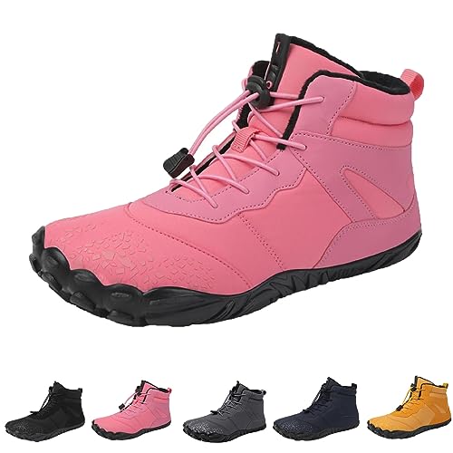 Winter Barfußschuhe Damen Herren Wasserdicht Schnell Trocknend Traillaufschuhe wanderschuhe Zehenschuhe Hohe Warme und rutschfeste Stiefel (Pink,46) von HOKUTO