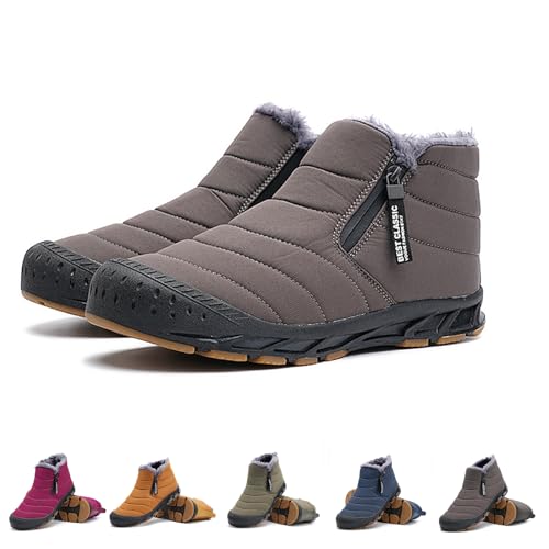 Winterschuhe Herren Mit ReißVerschluss, Winterstiefel Herren GefüTtert Und Wasserdicht, Herren Stiefeletten Mit ReißVerschluss (Braun, Erwachsene, 43, Numerisch, EU Schuhgrößensystem, Breit) von HOKUTO