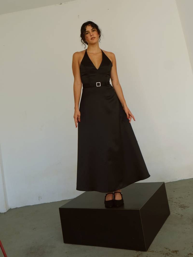 Vintage Scott Mcclintock Schwarzes Satin Kleid | xs von HOLAAIDA