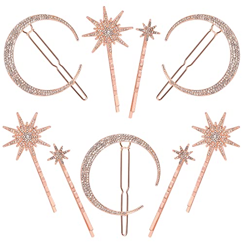 Haarnadel Strass Mond Haarschmuck Damen Mädchen Stern Haarspangen Vintage Set Einfache Elegante für Dickes Dünnes Haar Roségold 9 Stücke von HOLEMZ