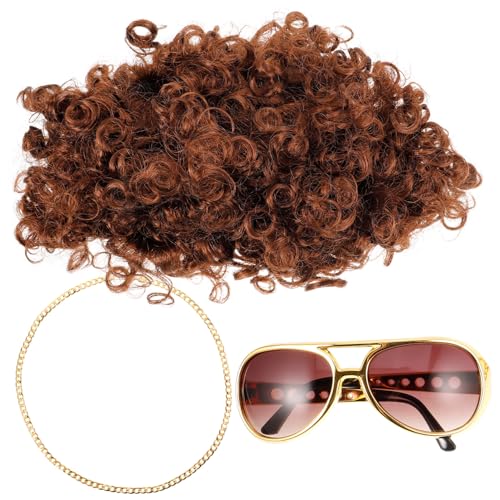 HOLIDYOYO 1 Set 70s Mens Wig Brown Afro 80s Short Curly Brown Rocker Party Wig with Glasses Necklace Men California Costume Party Wigs Cosplay Wigs HOLIDYOYO 1 Set 70s Mens Wig Brown Afro 80s Short Curly Brown Rocker Party Wig with Glasses Necklace Men California Costume Party Wigs Cosplay Wigs von HOLIDYOYO