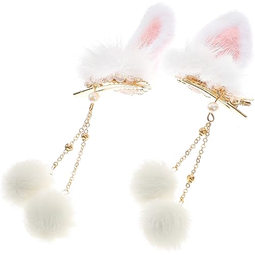 HOLIDYOYO 1 Paar Hasenohr Haarspange Plüsch Haarspangen Quasten-Haarspange für Mädchen kinder haarschmuck cute hair clips Tiara Haarnadel Haarspangen für Mädchen Hasen Ohren von HOLIDYOYO