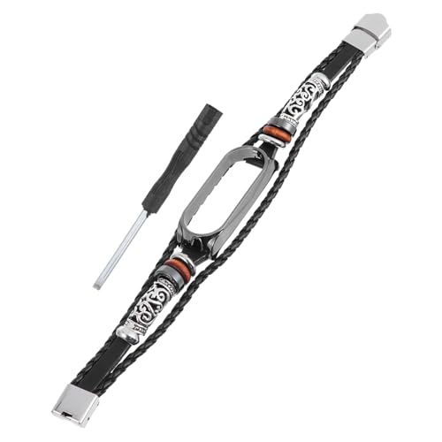 HOLIDYOYO Metallperlen Armband Retro DIY Beads Uhrband Kompatibel mit Mi Band Schwarzes Leder Schwarzes Gehäuse Stilvolles Ethno Design für Damen und Herren Installieren Komfortabel und von HOLIDYOYO