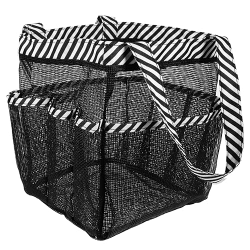 HOLIDYOYO Portable Toiletry Bag Für Frauen Große Kapazität Wasserdichter Kosmetik Organizer Für Reisen Und Camping Fächer Mit Netzdesign Schwarz Mit Feinen Streifen von HOLIDYOYO