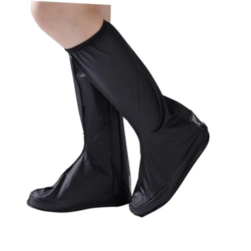 HOLIDYOYO wasserdichte Herren Regenüberschuhe XL mit Reißverschluss rutschfeste Dicke Gummisohle Hoher Schaft Faltbar und Wiederverwendbar Schutz für Alltagsschuhe Schwarz von HOLIDYOYO