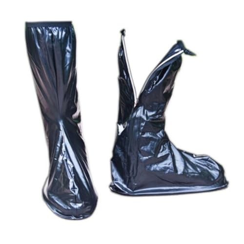 HOLIDYOYO wasserdichte Wiederverwendbare Überschuhe aus PVC mit Rutschfester Gummisohle Hohe Regenschutz Gamaschen Schwarz für Herren Schuhgröße Faltbar und Strapazierfähig von HOLIDYOYO