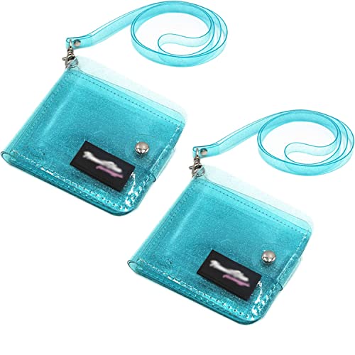 HOLLY TRIP 2 Stück Klar Bifold Wallet Kleine Geldbörse Niedliche PVC Jelly Wallet ID Card Case Halter mit Umhängeband für Frauen Mädchen, Blau, Modern von HOLLY TRIP