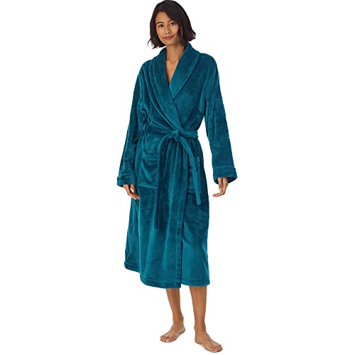 HOLOVE Warmer Damen-Bademantel mit Kapuze, Fleece, gemütlich, lang, Grün - Ocean Green, Large-X-Large von HOLOVE