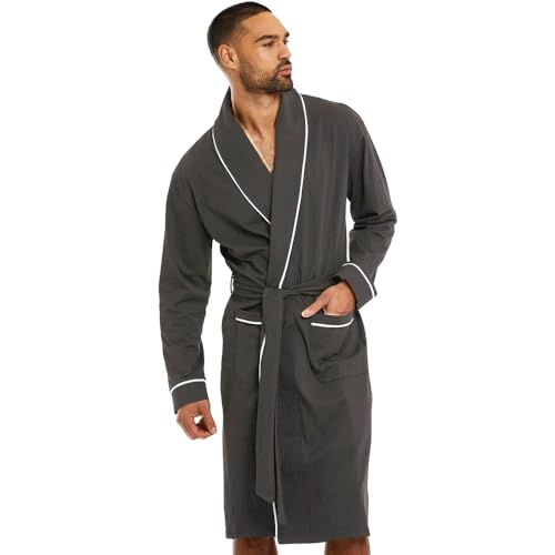 HOLOVE Herren-Bademantel aus Baumwolle, Übergröße, leicht, Spa, weiche Nachtwäsche, Eisengrau, XX-Large-3X-Large von HOLOVE
