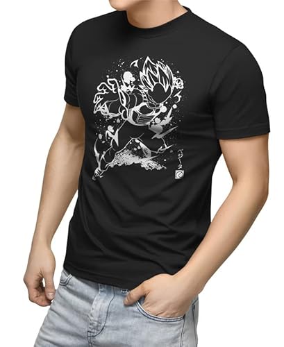 HOLTEEZ Vegeta Distressed Dragon Ball Z inspiriertes T-Shirt Japan Anime Herren Geek Shirt Gr. L, Schwarz von Holteez