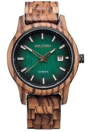 HOLZKERN Herren-Armbanduhr Automatik Nightbird Zebrano/Grün 9010631022273 von HOLZKERN