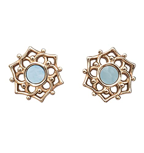 HOLZKERN Material Damen Ohrstecker 24 Karat Gold Echt Gold und Perlmutt Blau - Hochwertige Edelstahl Ohrstecker Ohrstecker in Roségold Vergoldet Perlmutt Vergoldet, Perlmutt mit 24 Karat Roségold von HOLZKERN