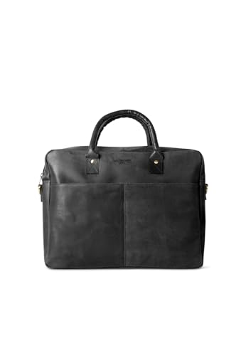 HOLZRICHTER Berlin - Große Aktentasche aus Leder (No 1-1), 30 x 39 x 10 cm Laptoptasche für Herren, Hochwertiges 15" Briefcase für die Arbeit, Businesstasche in Schwarz/Anthrazit von HOLZRICHTER Berlin