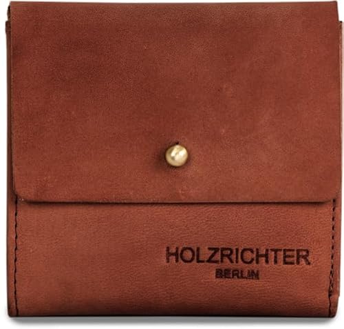 HOLZRICHTER Berlin – Kleine Damen Geldbörse aus Leder (No 4-5), Vintage, 11x10x1,5 cm, Mini Portemonnaie mit 7 Kartenfächern und Rückseitigem Münzfach, Kompakter Geldbeutel in Cognac von HOLZRICHTER Berlin