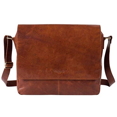 HOLZRICHTER Berlin Premium Vintage Umhängetasche (M) aus Leder - Handgefertigte Messenger Bag - Herren & Damen - Cognac-Braun von HOLZRICHTER Berlin