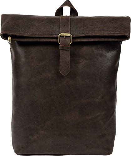HOLZRICHTER Berlin - Rolltop Rucksack aus Leder für Damen & Herren (No 4-2), Daypack 38x27x11cm, Echtleder Laptop Rucksack, Schokoladenbraun von HOLZRICHTER Berlin