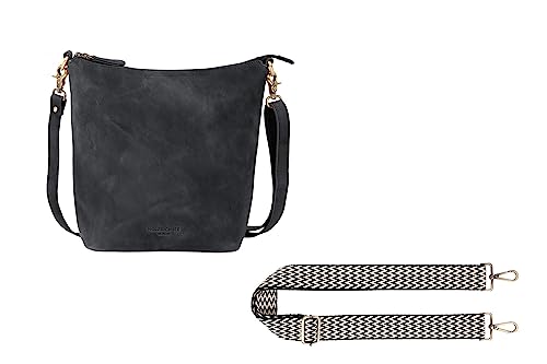 HOLZRICHTER Berlin Shopper Bundle No 4-2 (M) schwarz-anthrazit - Damen Hobo-Shopper & Chevron-Webgurt handgefertigt aus Premium-Leder von HOLZRICHTER Berlin