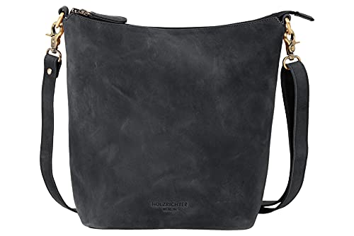 HOLZRICHTER Berlin - Umhängetasche aus Leder für Damen (No 2-3), Schultertasche 30x22x12cm, Echtleder Crossbody Bag, Handtasche für Alltag & Büro in Schwarz-Anthrazit von HOLZRICHTER Berlin