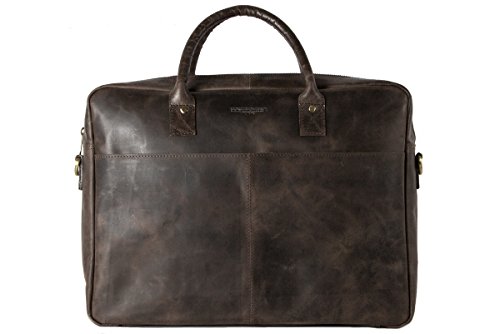 holzrichter berlin Tragetasche No 1-1 (M) dunkel-braun - Große Briefcase-Aktentasche & Laptoptasche handgefertigt aus Premium-Leder von holzrichter berlin