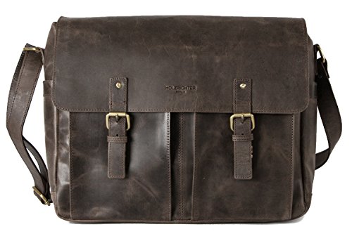 HOLZRICHTER Berlin - Lehrertasche aus Leder (No 4-1), 31x38,5x11cm Laptoptasche für Herren, Hochwertige 15" Umhängetasche für die Arbeit & Uni, Schultertasche in Dunkelbraun von HOLZRICHTER Berlin