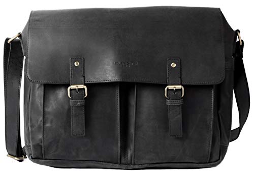 holzrichter berlin Umhängetasche (M) - Premium Lehrertasche aus Leder - Vintage Ledertasche für Herren und Damen Groß - schwarz von holzrichter berlin