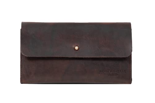 HOLZRICHTER Berlin – Mittelgroße Damen Geldbörse aus Leder (No 4-1), Vintage, 11x19x1,5cm, Edles Portemonnaie mit 6 Kartenfächern, Außen- und Münzfach, Knopfverschluss, Geldbeutel in Marone von HOLZRICHTER Berlin