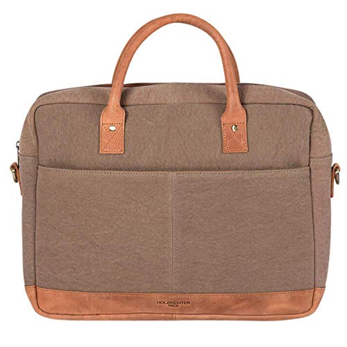 HOLZRICHTER Berlin - Aktentasche aus Leder und Canvas (No 1-2), 30 x 39 x 10 cm Laptoptasche für Herren, Hochwertiges 15" Briefcase für die Arbeit, Businesstasche in Camel/Beige, von HOLZRICHTER Berlin