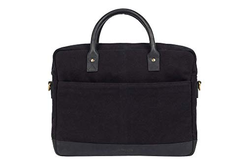 HOLZRICHTER Berlin Tragetasche No 1-2 (M) schwarz-anthrazit/schwarz - Große Vintage Briefcase Aktentasche & Laptoptasche handgefertigt aus Canvas und Premium-Leder von HOLZRICHTER Berlin