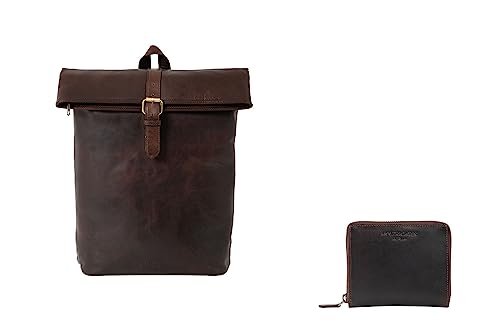 HOLZRICHTER Berlin Bundle No 1-6 Marone – Bestehend aus einem hochwertigen Rucksack und Einer kompakten Geldbörse mit Reißverschluss handgefertigt aus Premium-Leder von HOLZRICHTER Berlin